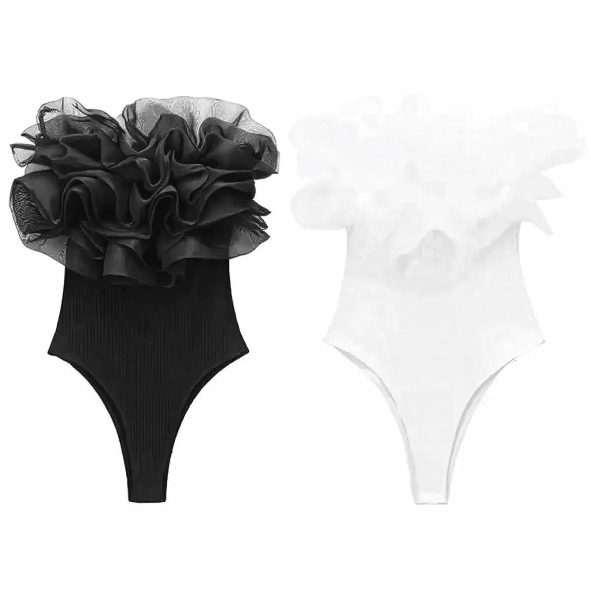 Body Côtelé à Volants Femme Chic - Saylana