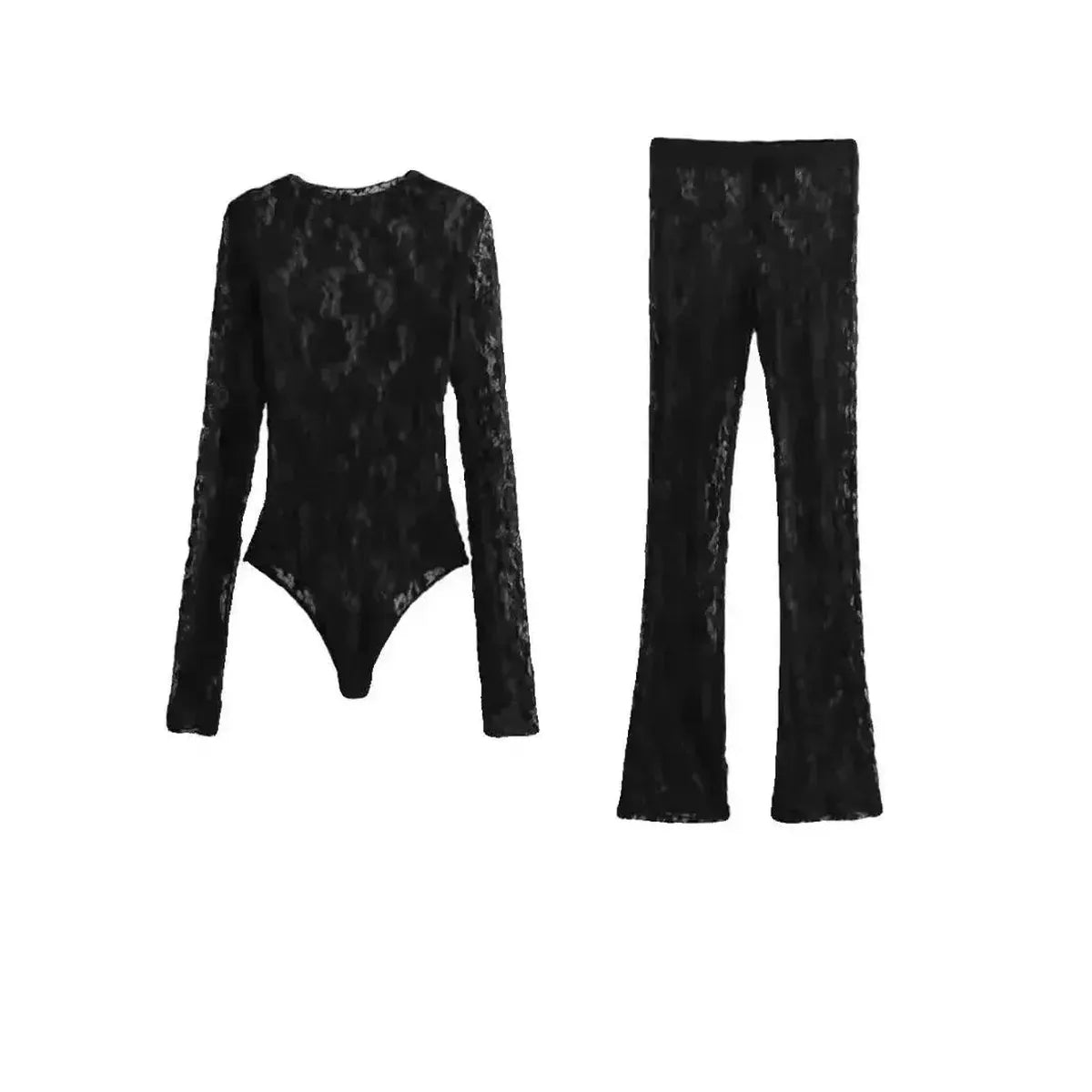 Body Dentelle Noir Manches Longues-Saylana