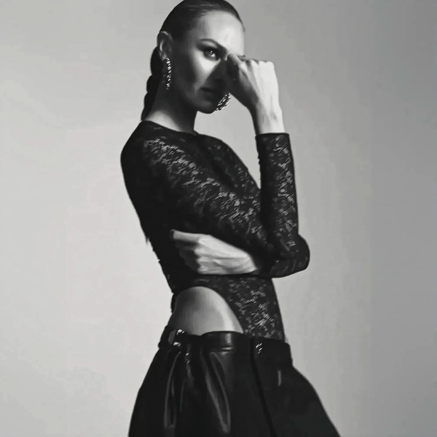 Body Dentelle Noir Manches Longues - Saylana