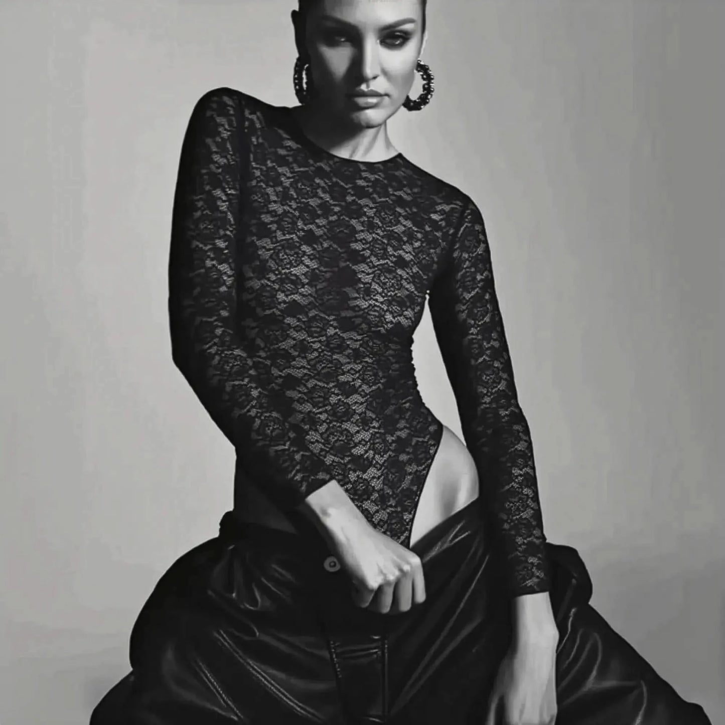 Body Dentelle Noir Manches Longues - Saylana