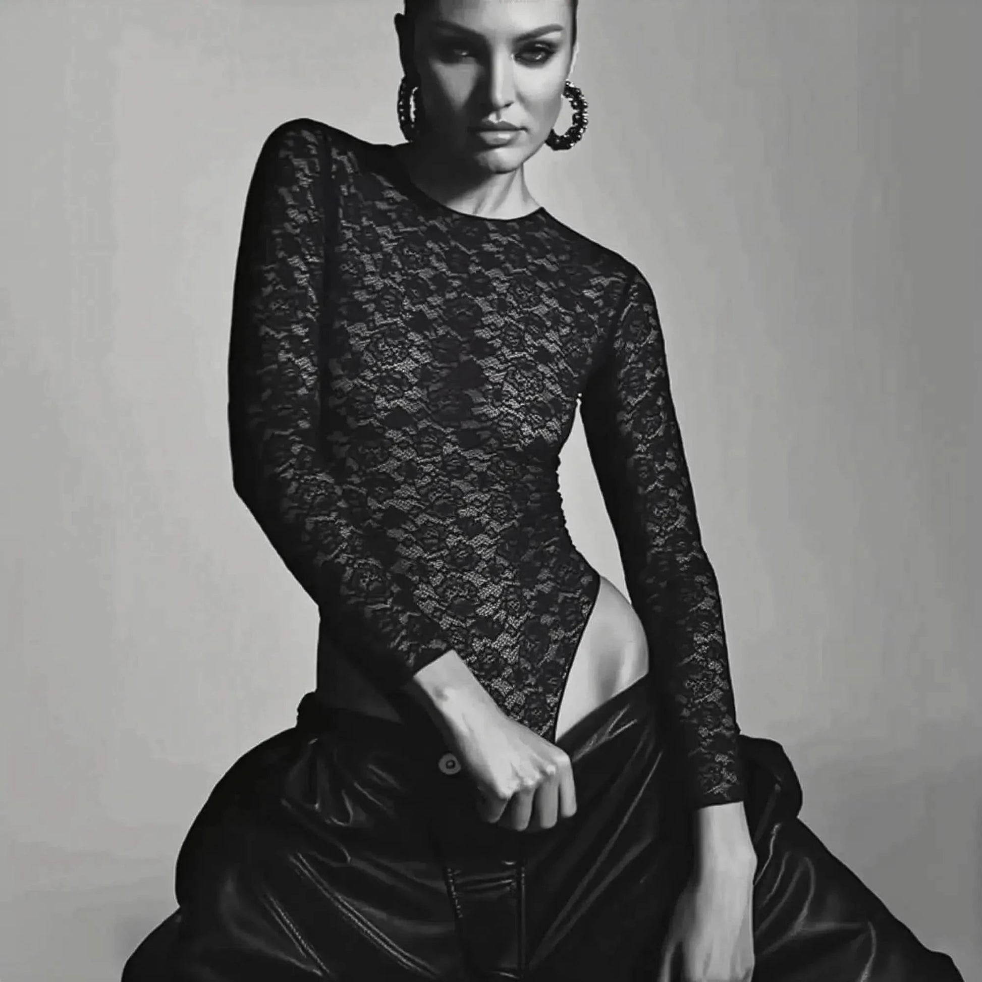 Body Dentelle Noir Manches Longues - Saylana