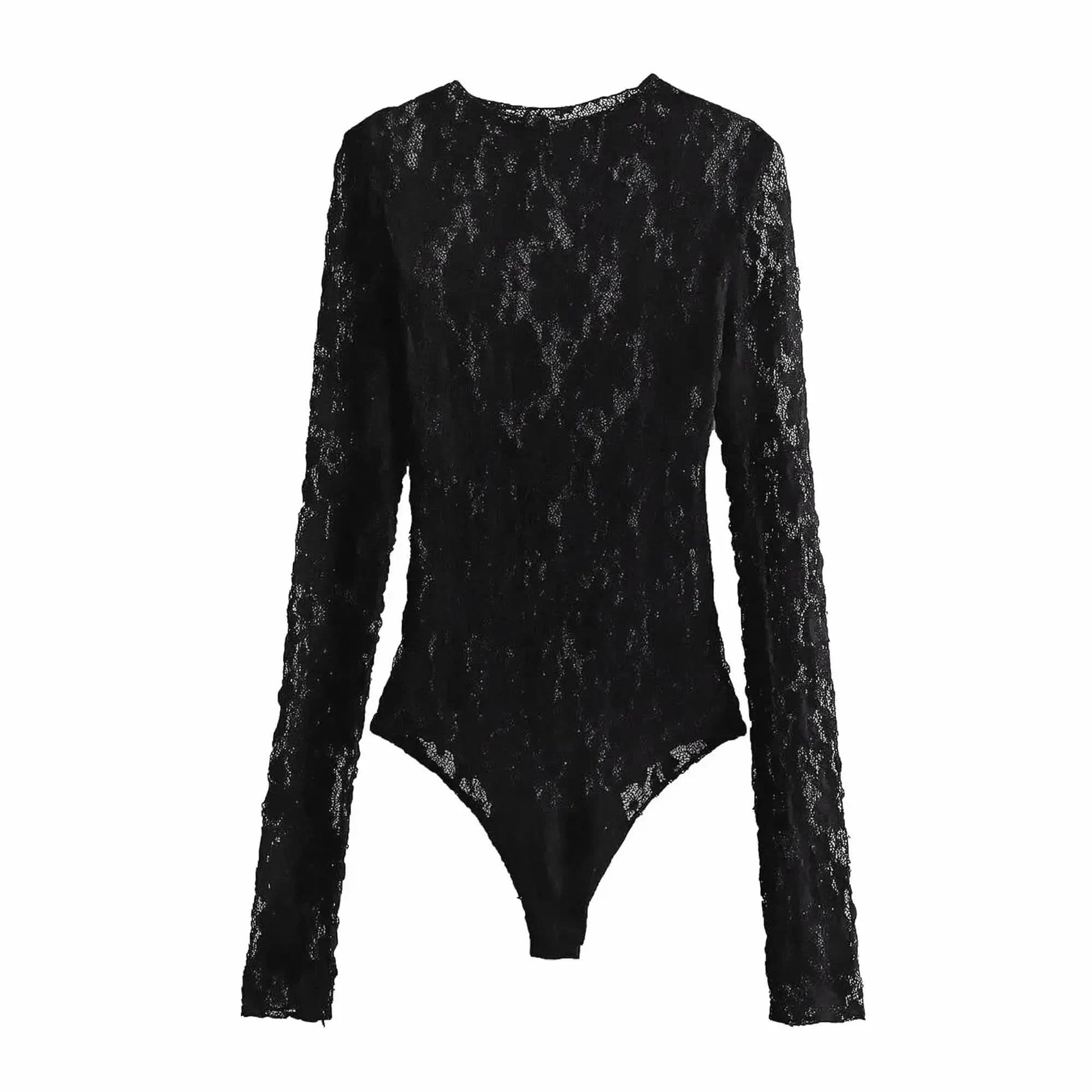 Body Dentelle Noir Manches Longues - Saylana