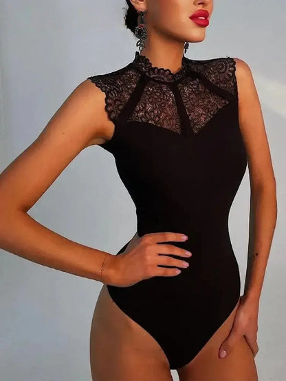 Body Dentelle Noir Sans Manches-Saylana