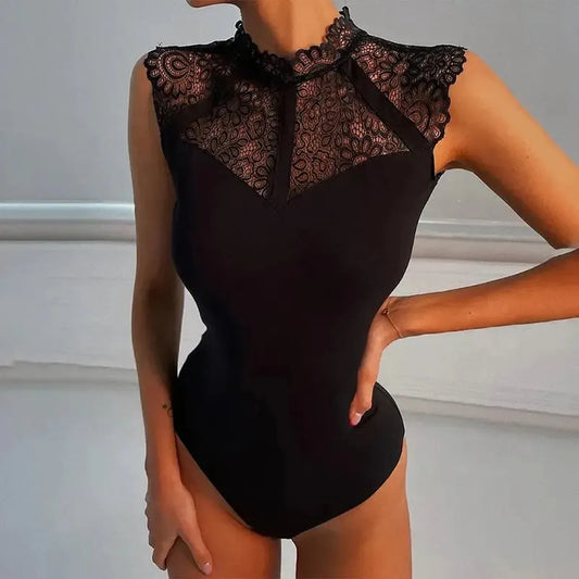 Body Dentelle Noir Sans Manches-Saylana