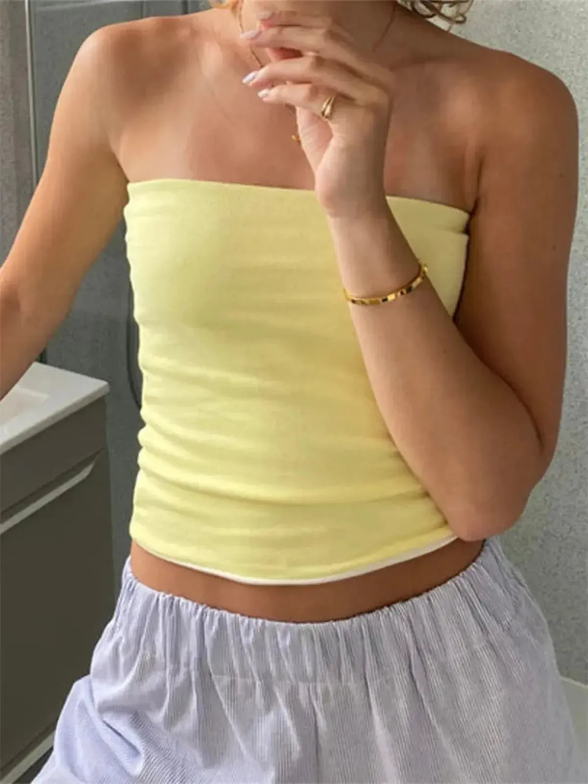 Bustier court rayé ou uni sans bretelles-Saylana