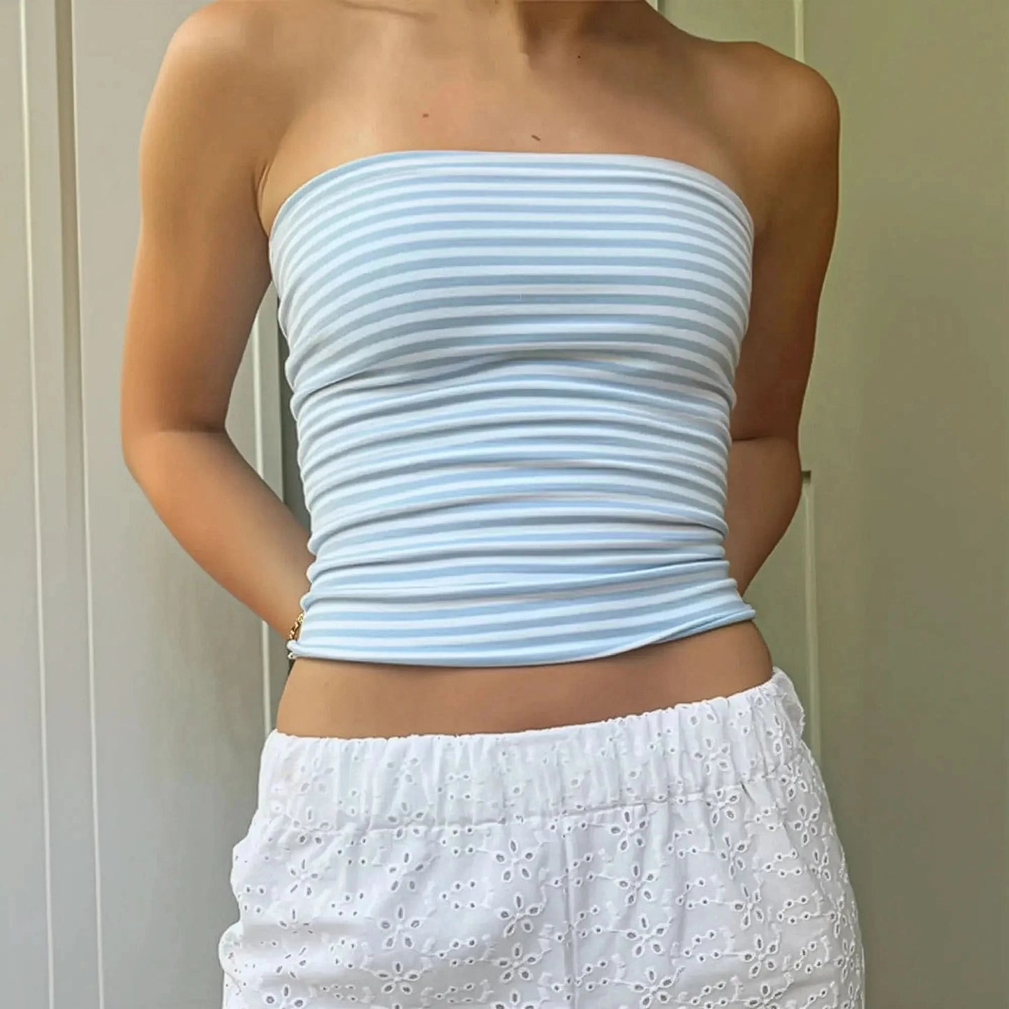 Bustier court rayé ou uni sans bretelles - Saylana