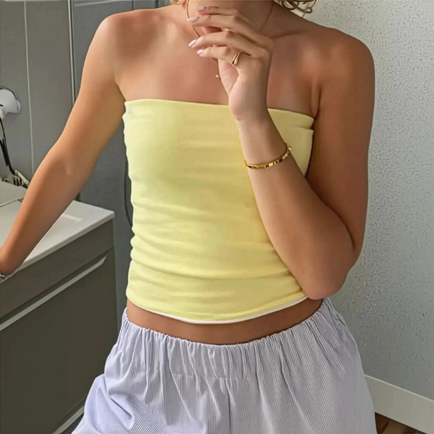 Bustier court rayé ou uni sans bretelles - Saylana