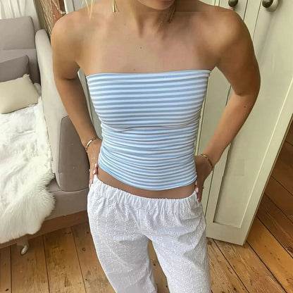 Bustier court rayé ou uni sans bretelles - Saylana