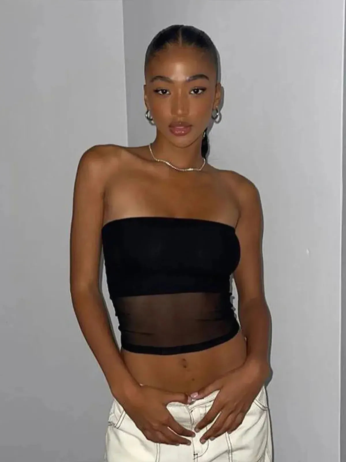 Bustier patchwork noir sexy été-Saylana