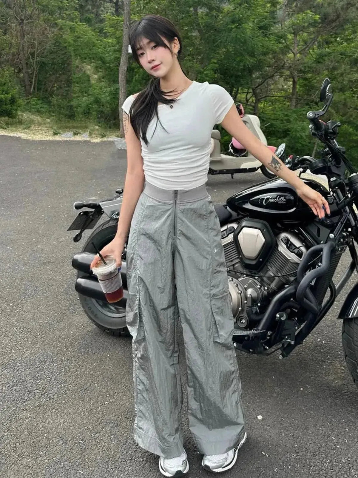 Cargo Zippé Taille Haute Coupe Large-Saylana