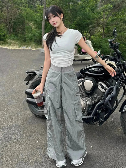 Cargo Zippé Taille Haute Coupe Large-Saylana