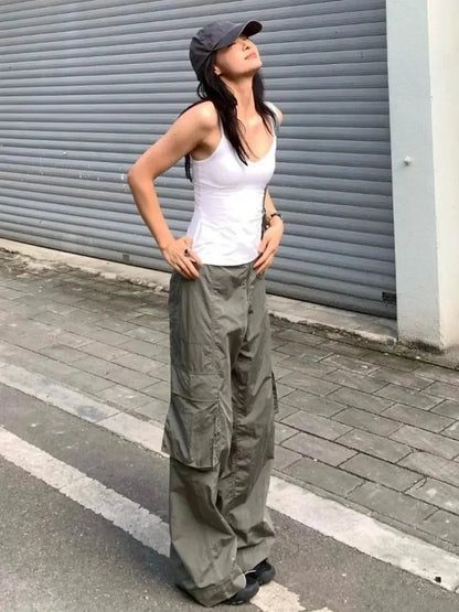 Cargo Zippé Taille Haute Coupe Large-Saylana