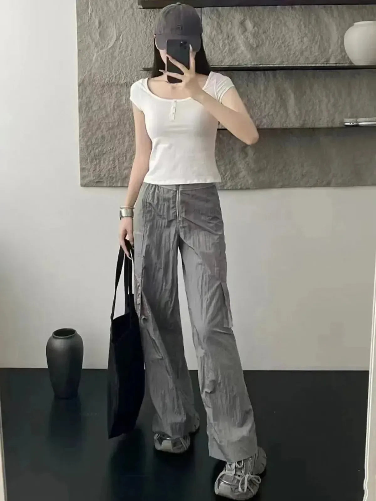 Cargo Zippé Taille Haute Coupe Large-Saylana