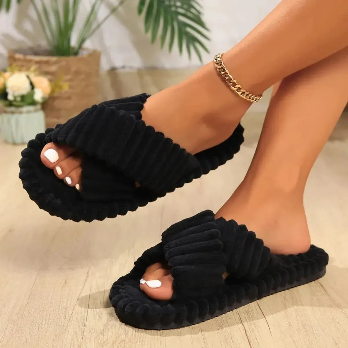 Chaussons Croisés Côtelés Intérieur-Saylana