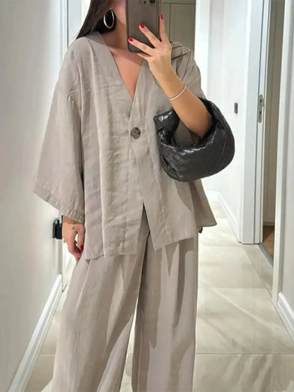 Chemise Ample Boutonnée + Pantalon Large-Saylana