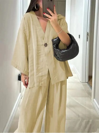 Chemise Ample Boutonnée + Pantalon Large-Saylana