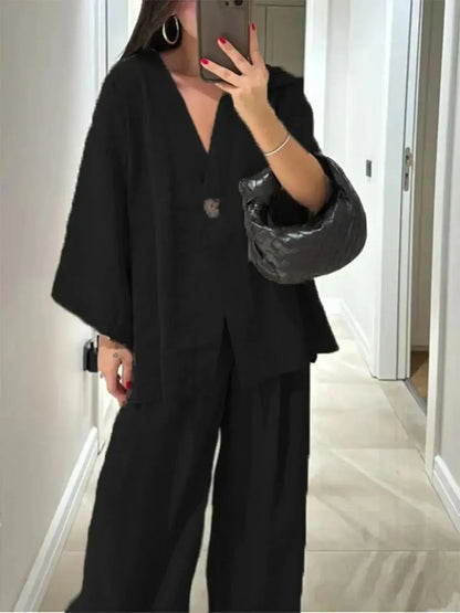 Chemise Ample Boutonnée + Pantalon Large-Saylana