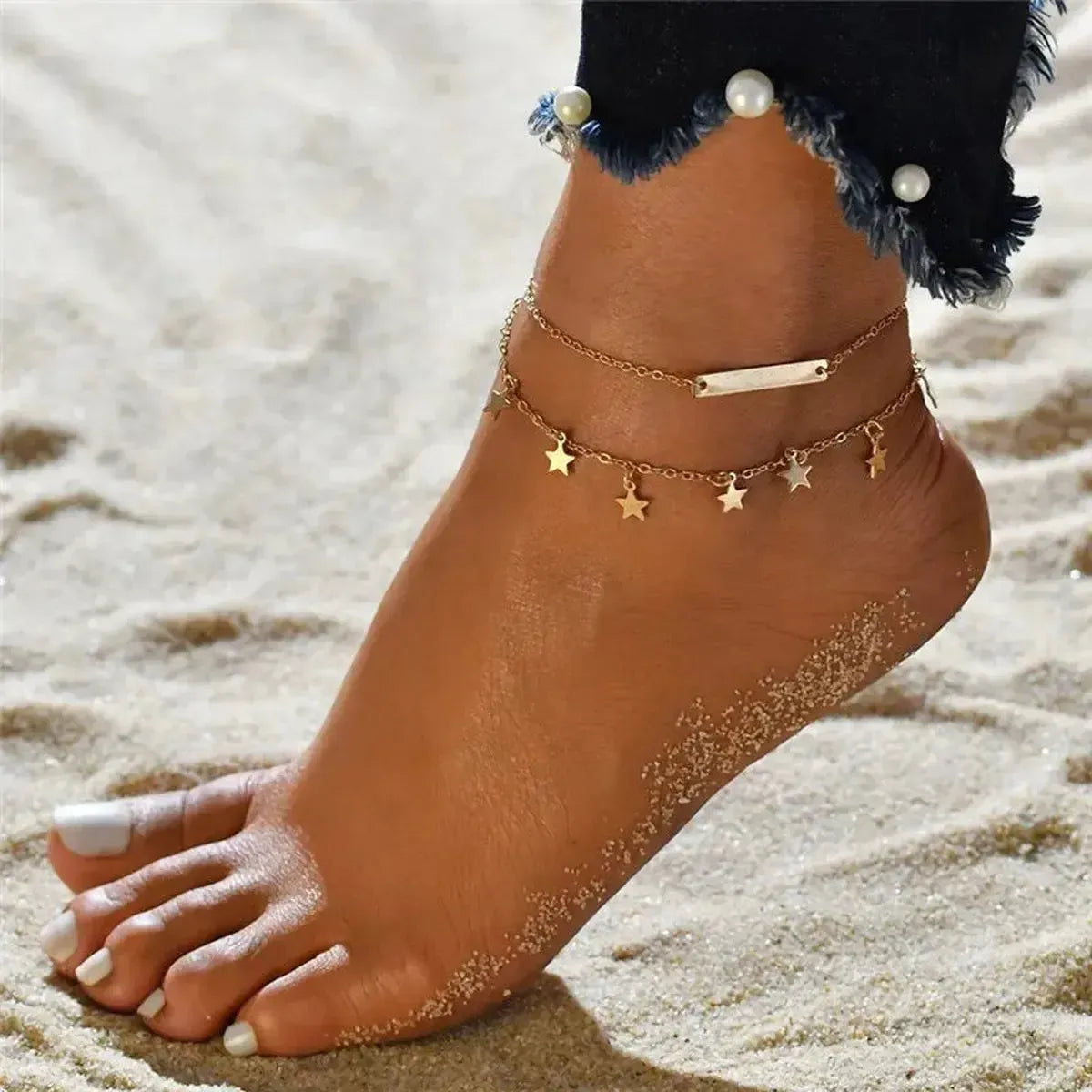 Chevillère Perles & Coquillage Doré-Saylana