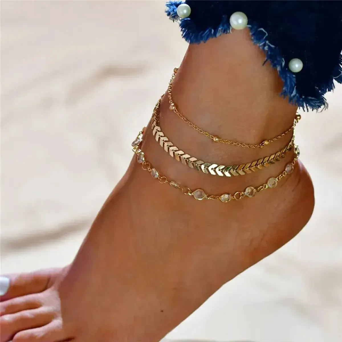 Chevillère Perles & Coquillage Doré-Saylana