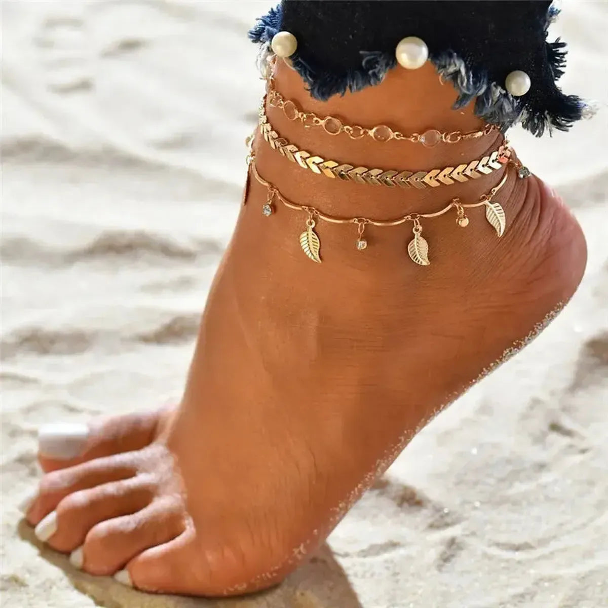 Chevillère Perles & Coquillage Doré-Saylana