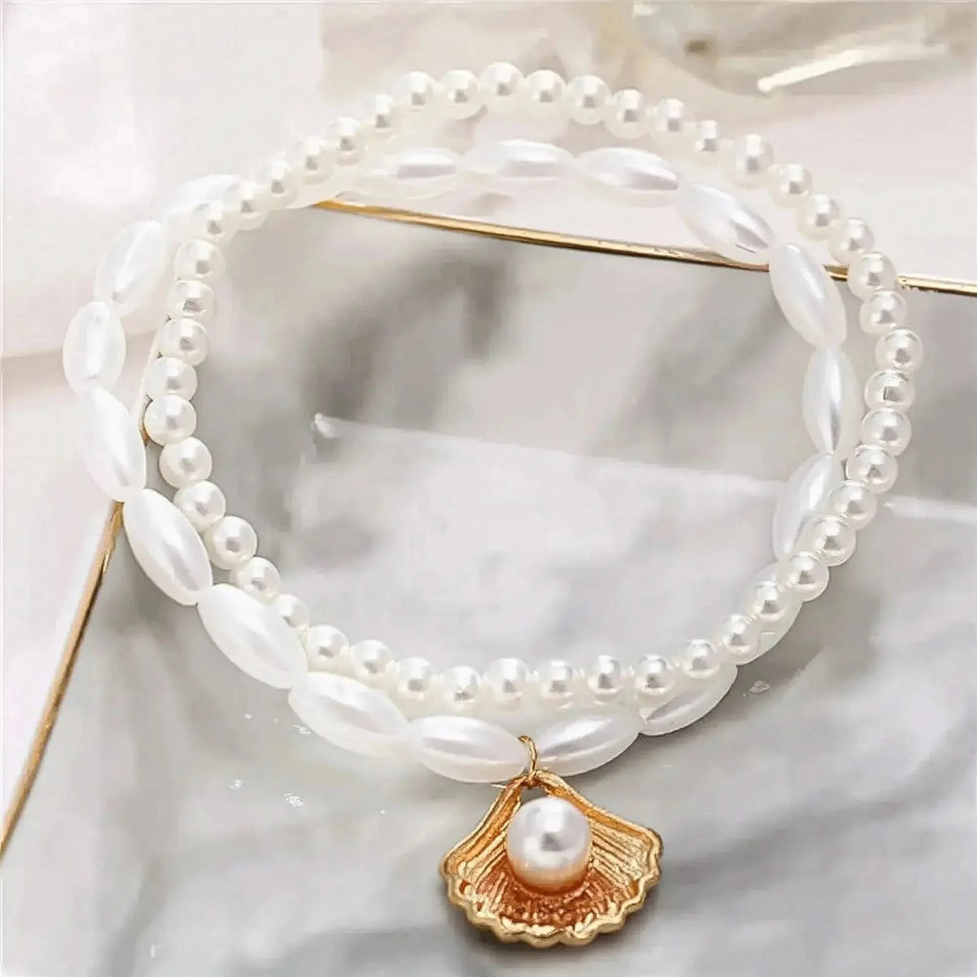 Chevillère Perles & Coquillage Doré - Saylana