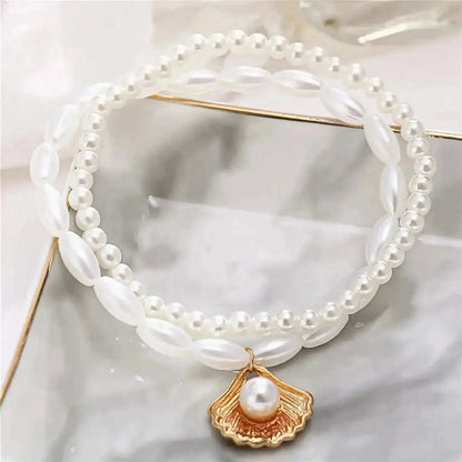 Chevillère Perles & Coquillage Doré - Saylana