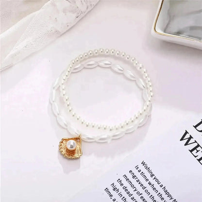 Chevillère Perles & Coquillage Doré - Saylana