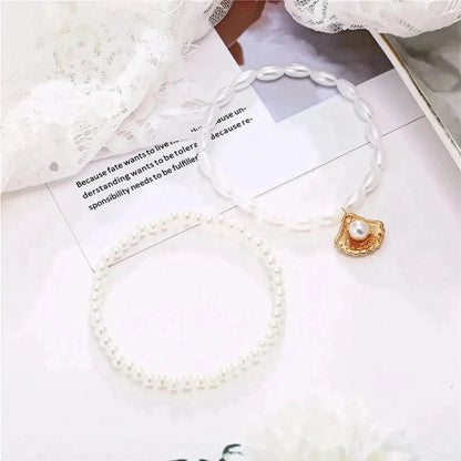 Chevillère Perles & Coquillage Doré - Saylana