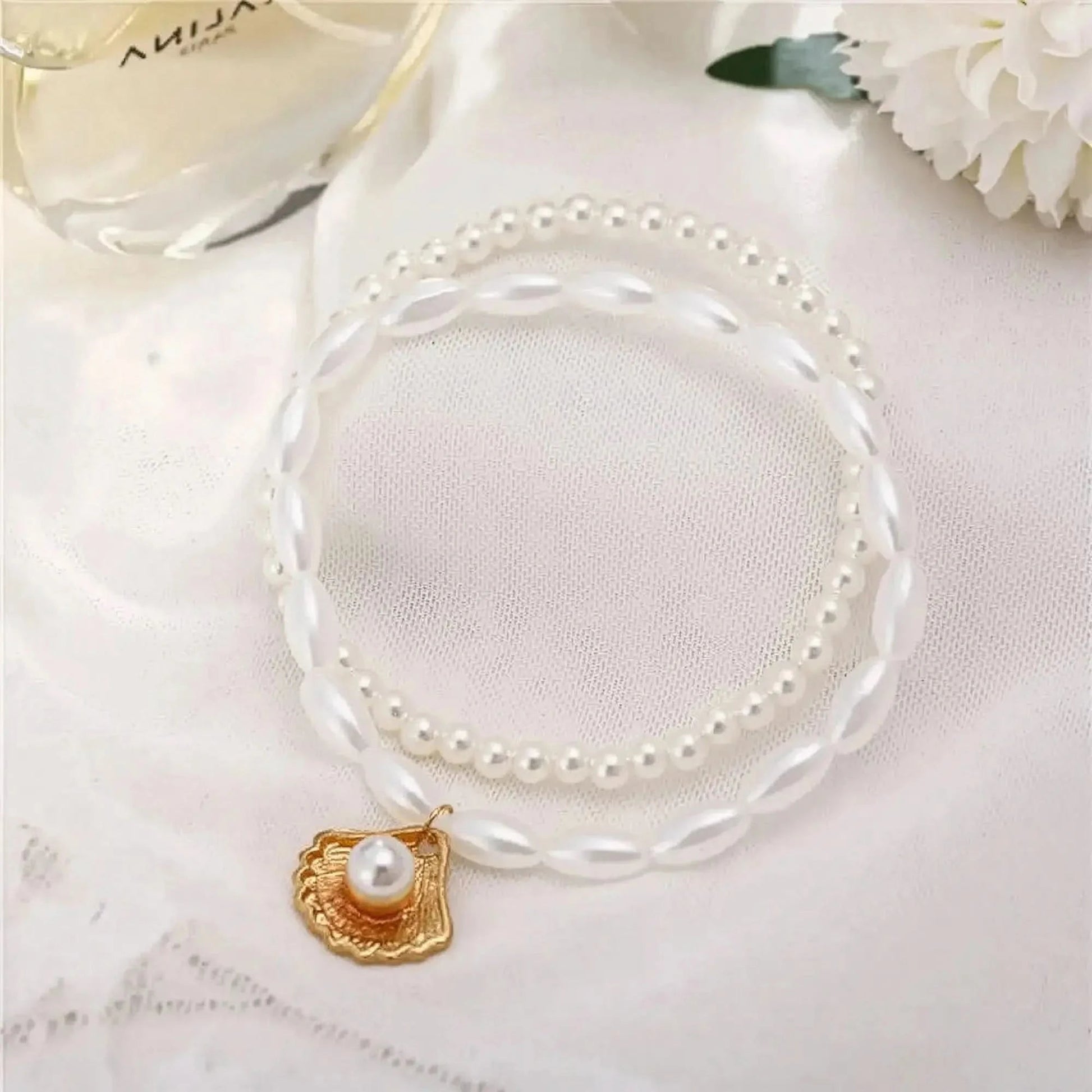 Chevillère Perles & Coquillage Doré - Saylana