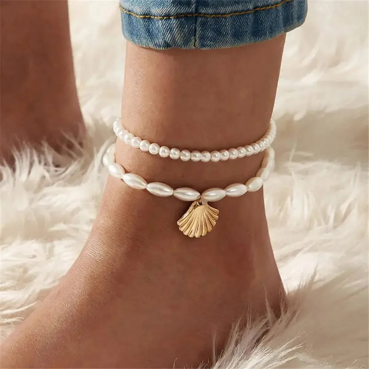 Chevillère Perles & Coquillage Doré-Saylana