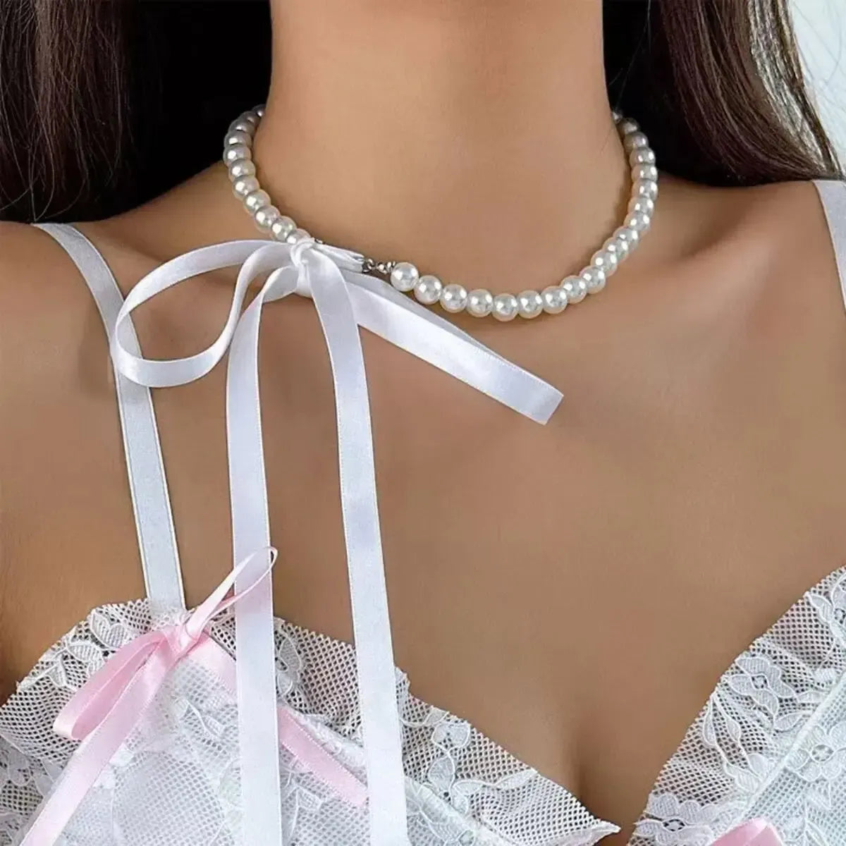 Choker Velours Noir Nœud & Perle-Saylana