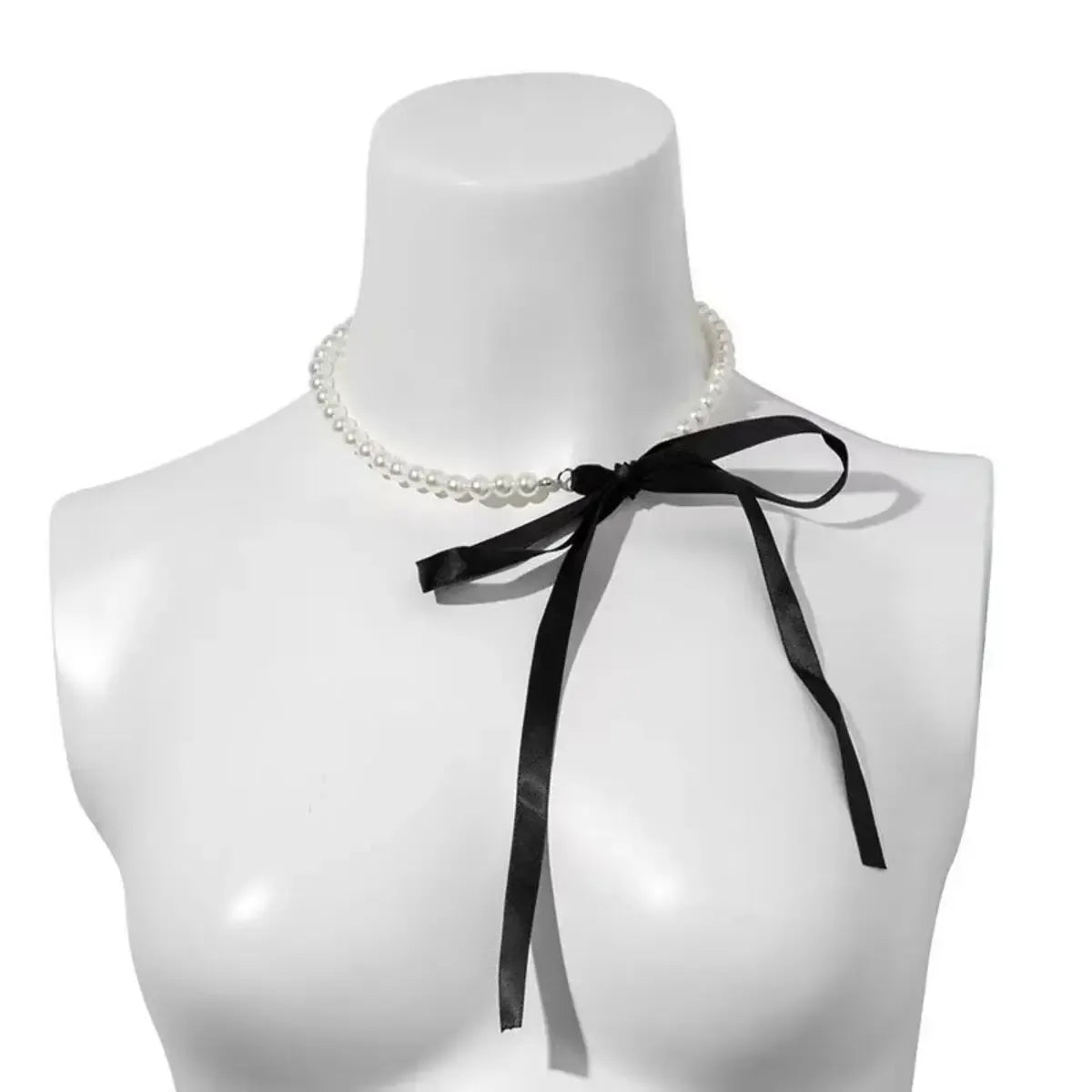 Choker Velours Noir Nœud & Perle-Saylana