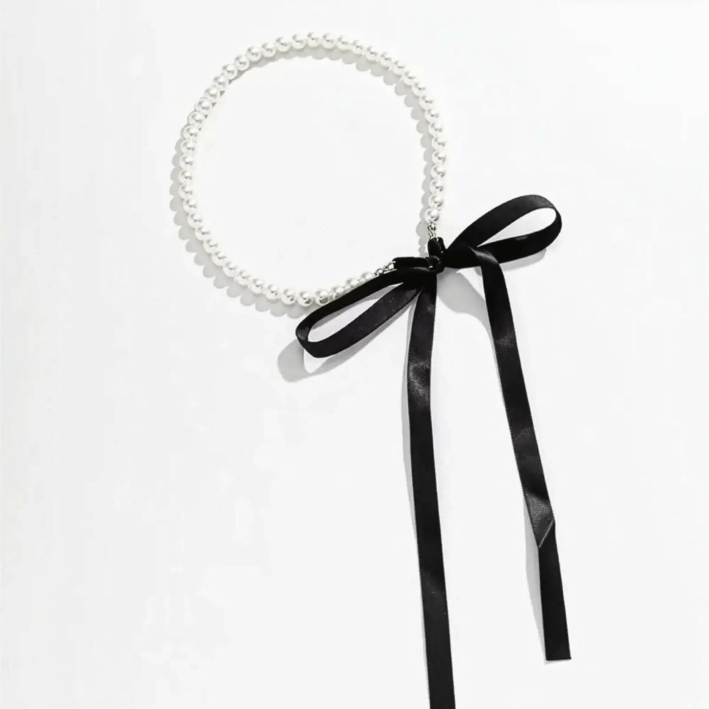 Choker Velours Noir Nœud & Perle - Saylana