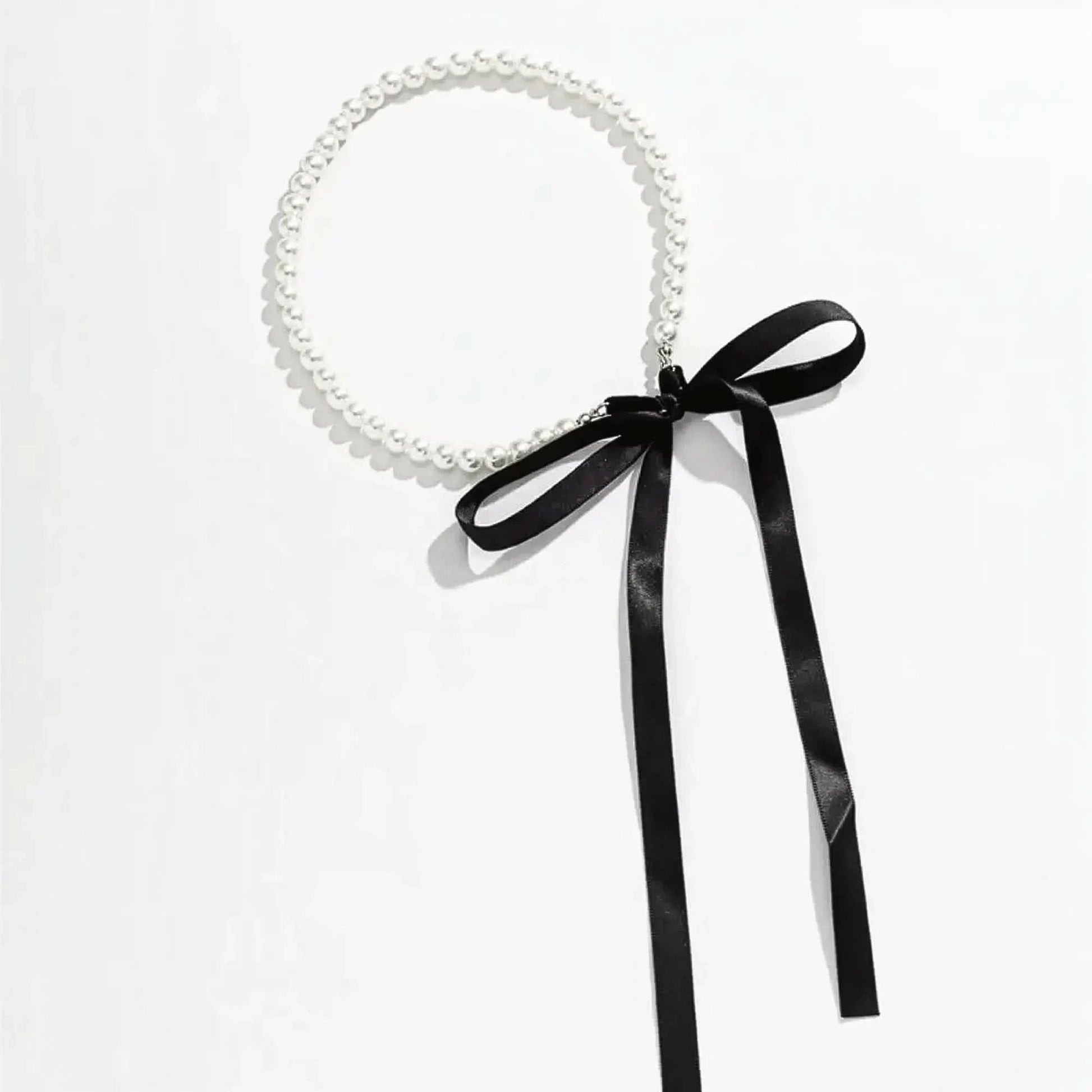 Choker Velours Noir Nœud & Perle - Saylana