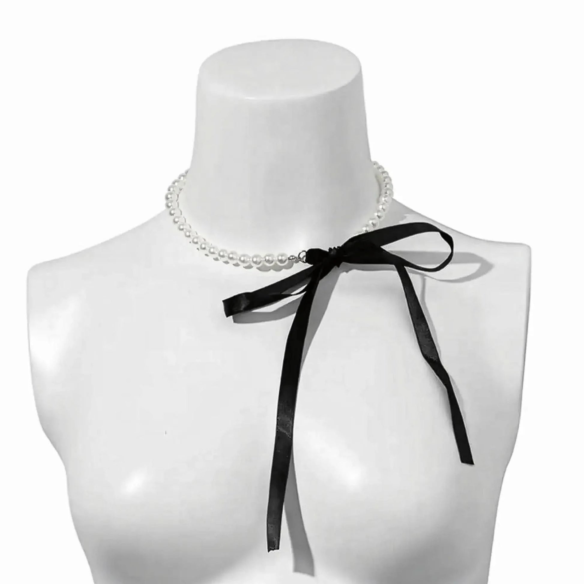 Choker Velours Noir Nœud & Perle - Saylana