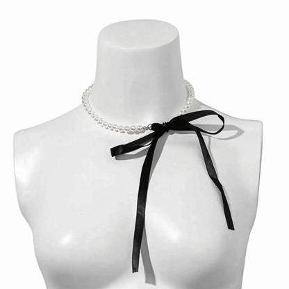 Choker Velours Noir Nœud & Perle - Saylana