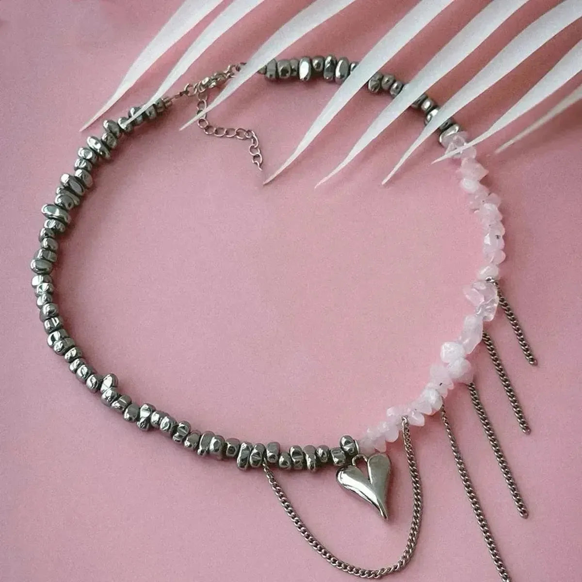 Collier Cœur Pierre Rose Élégant-Saylana