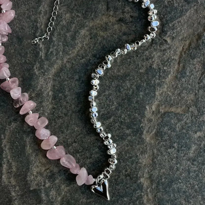 Collier Cœur Pierre Rose Élégant-Saylana