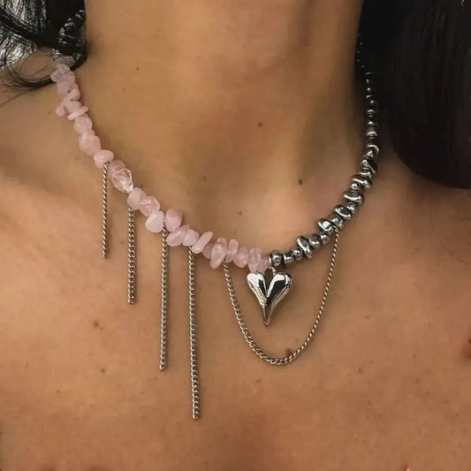 Collier Cœur Pierre Rose Élégant-Saylana