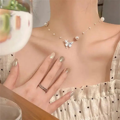 Collier Papillon Brillant Double Rang-Saylana
