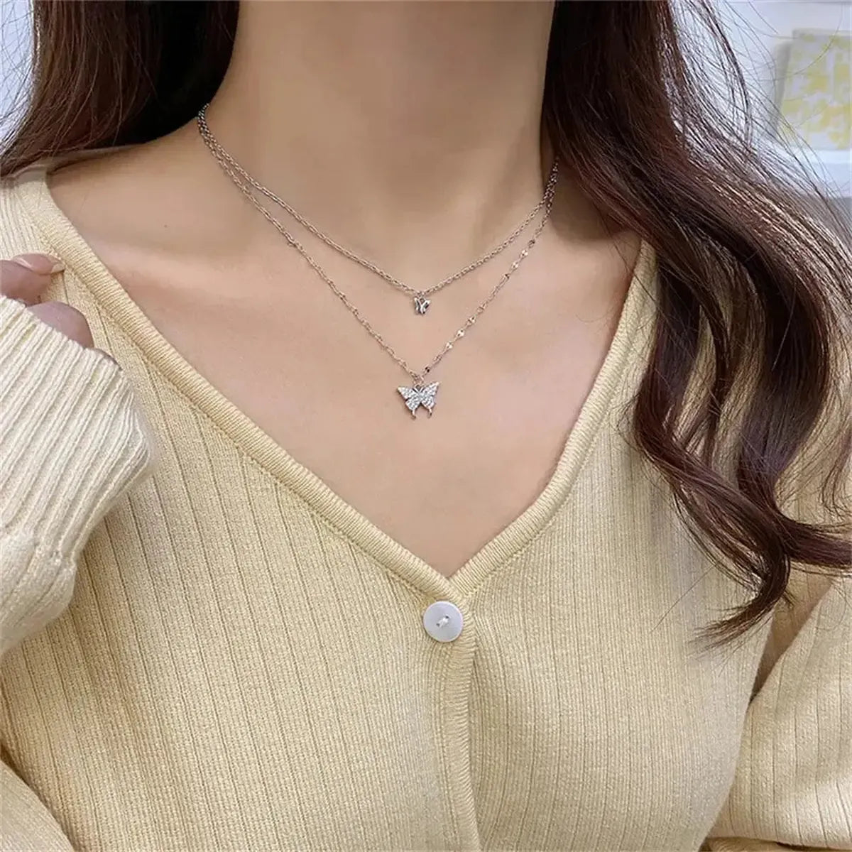 Collier Papillon Brillant Double Rang-Saylana