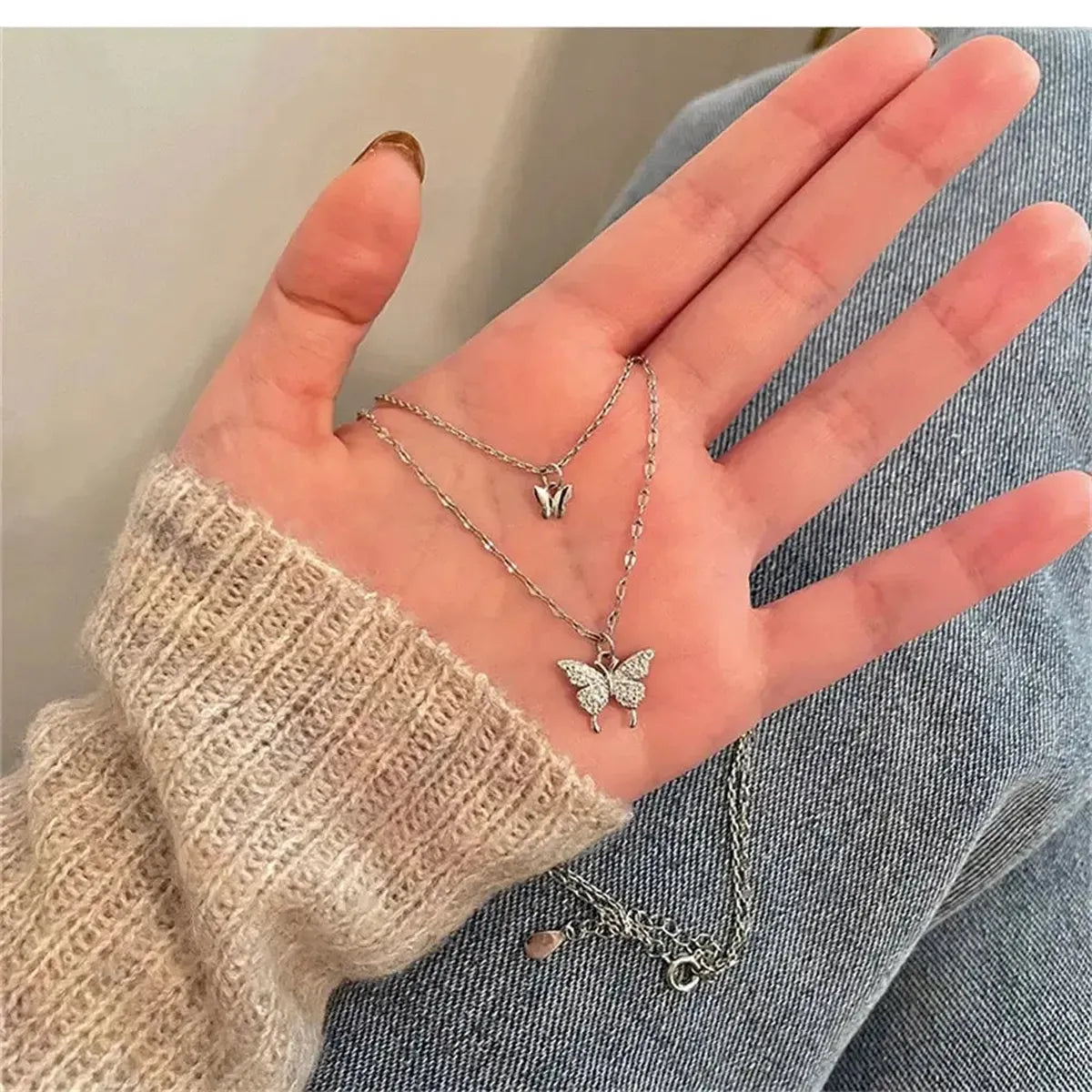 Collier Papillon Brillant Double Rang-Saylana