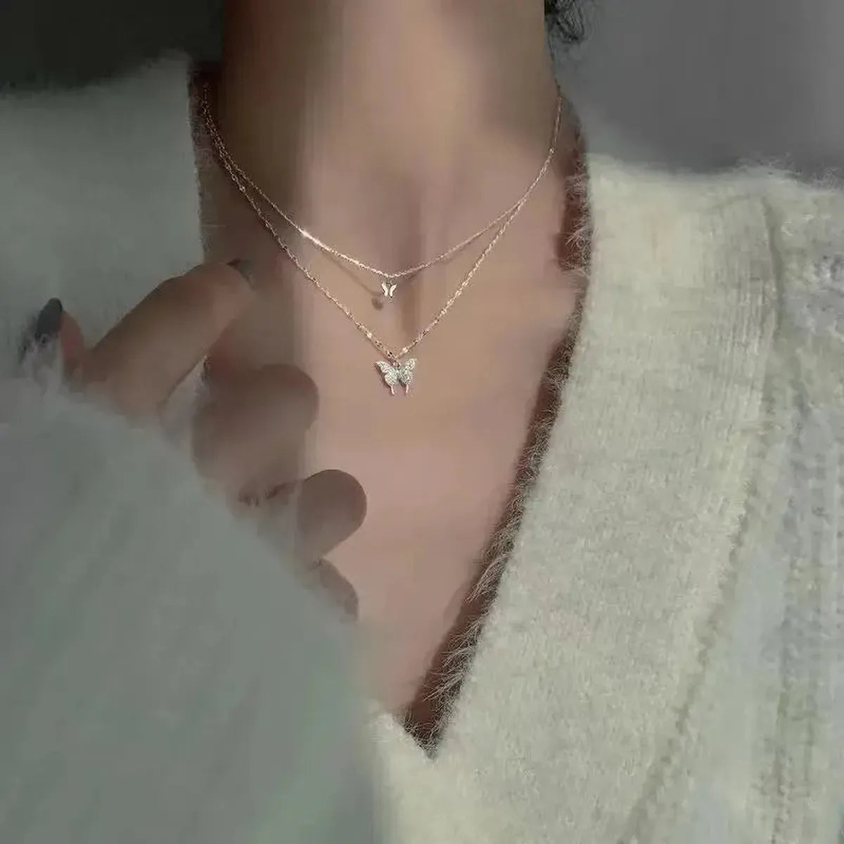 Collier Papillon Brillant Double Rang-Saylana