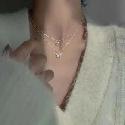 Collier Papillon Brillant Double Rang-Saylana