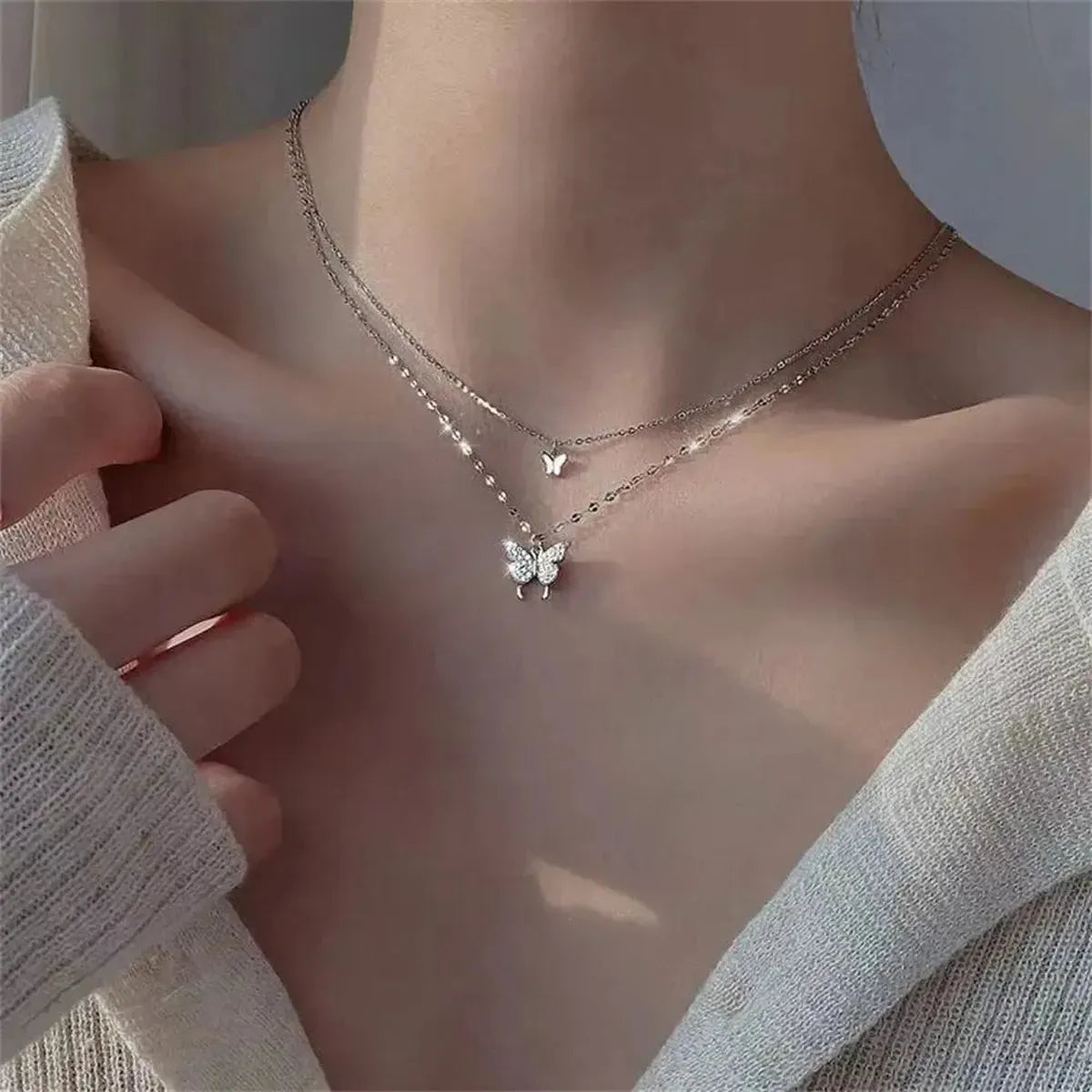Collier Papillon Brillant Double Rang-Saylana