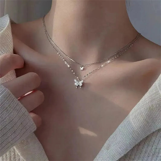 Collier Papillon Brillant Double Rang-Saylana