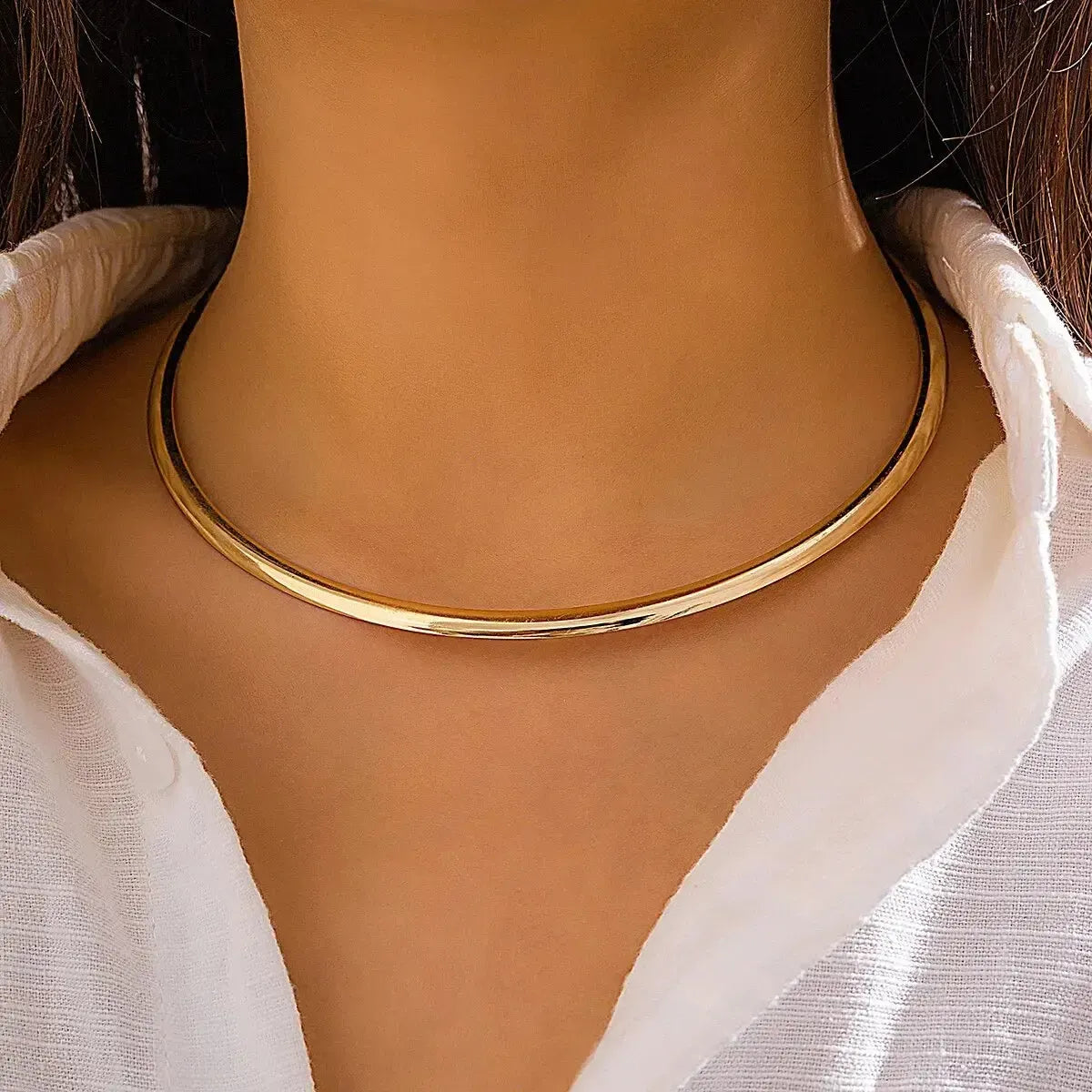 Collier Torque Métal Lisse Or-Saylana