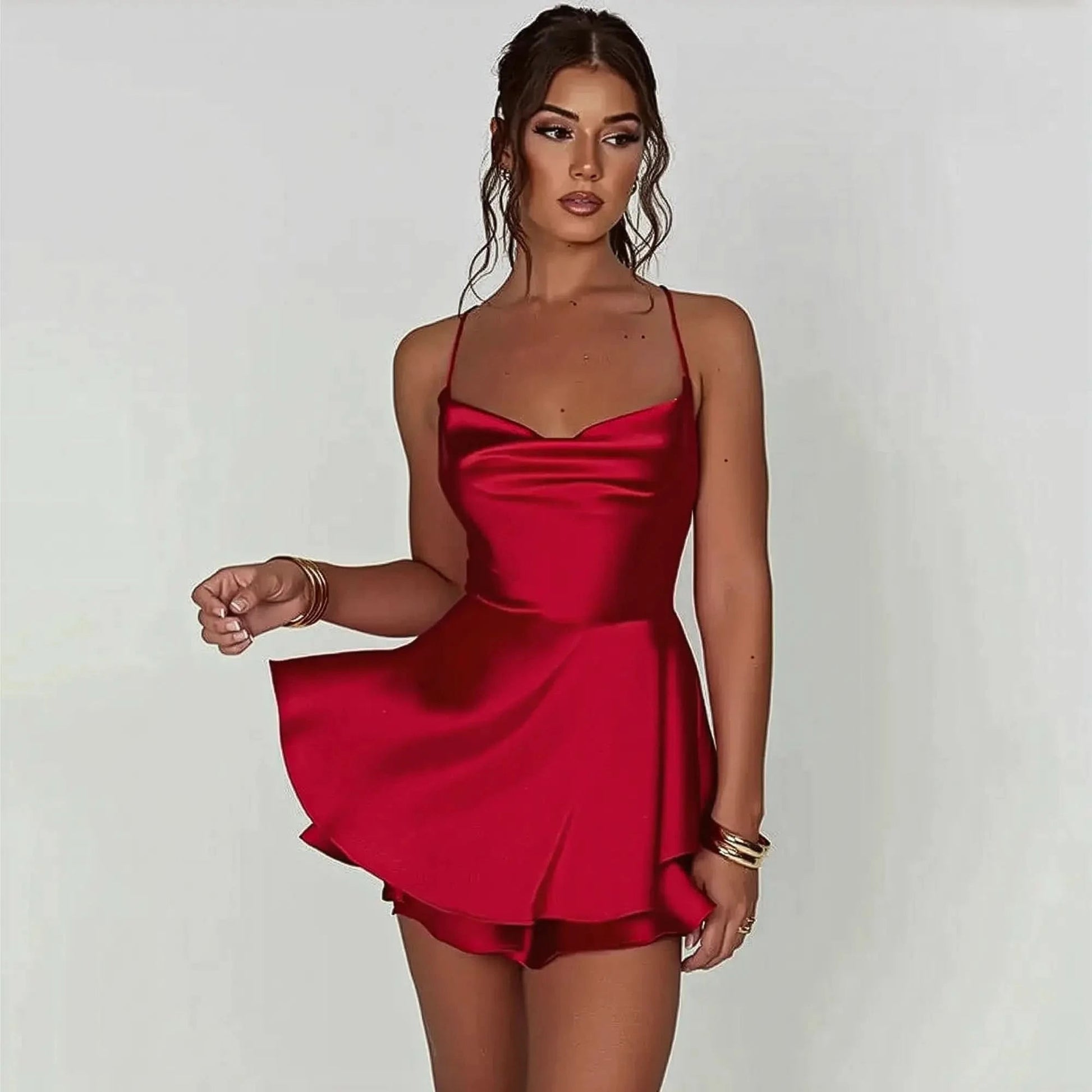 Combishort Satiné Été à Dos Croisé - Saylana