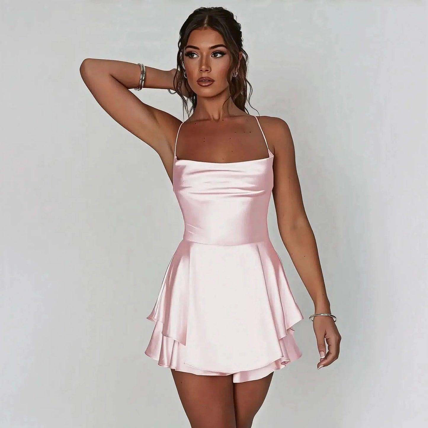 Combishort Satiné Été à Dos Croisé - Saylana