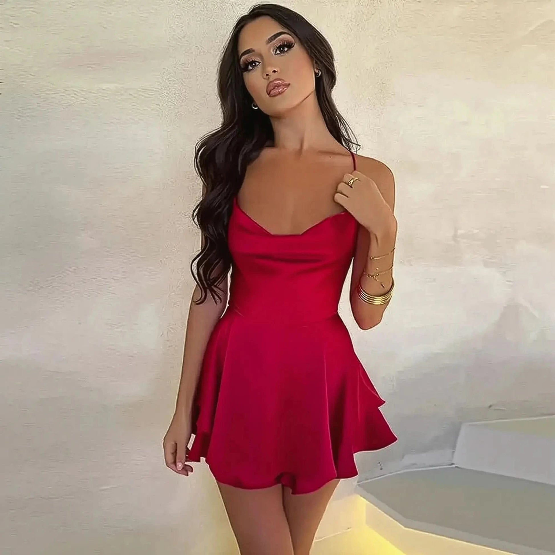 Combishort Satiné Été à Dos Croisé - Saylana